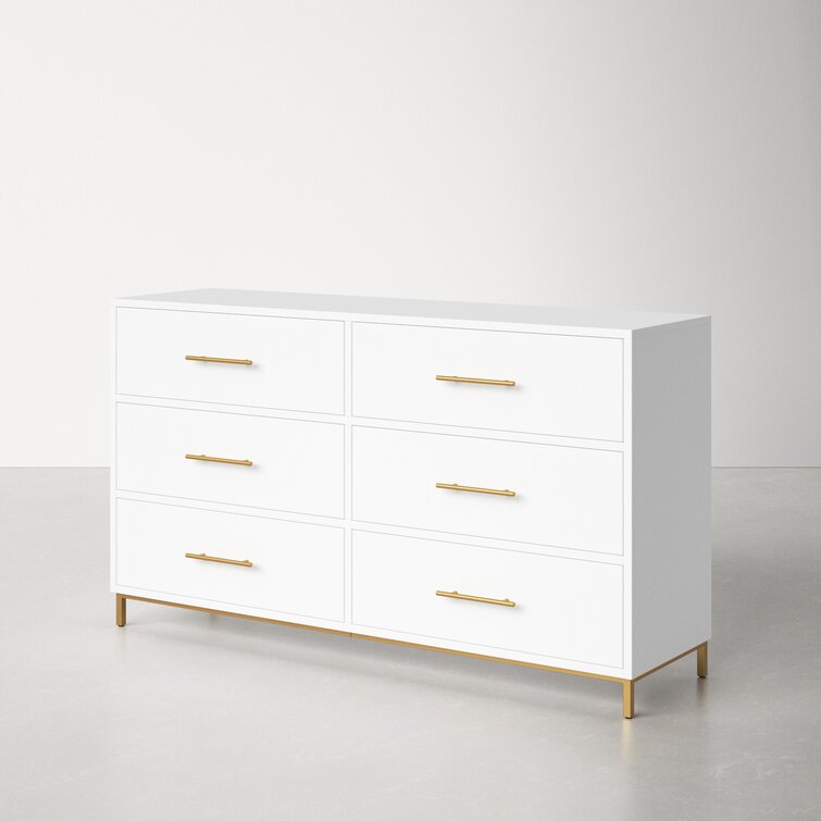 White and gold 6 drawer deals dresser